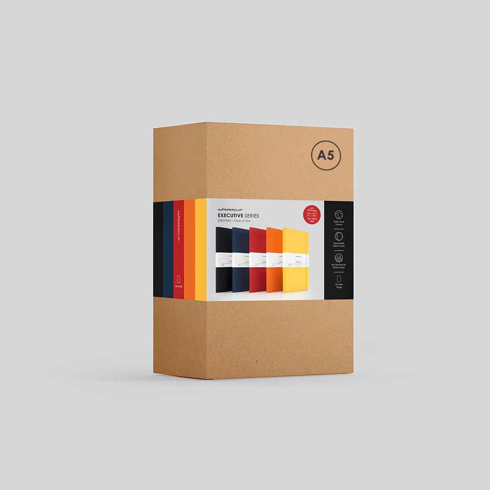 myPAPERCLIP Cuaderno de la serie ejecutiva, encuadernación con sección de hilo y parte trasera de papel dibujado a mano, cuaderno para regalo, cuaderno de papelería, A5, cuadros, 192 páginas, 80 g/m²,