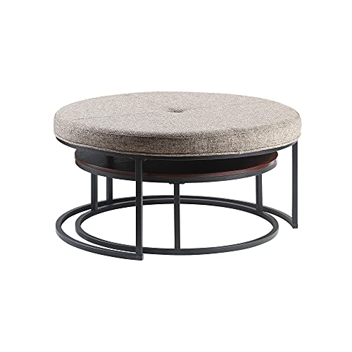 Firstime & Co. Gray And Brown Corbett Nesting Ottoman And Coffee Table 2-Piece Set For Living Room, Home Office, Fabric And Wood, 36 X 36 X 18 Inches (70479),Grey #TOP4