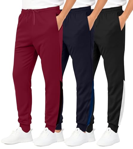 Image of Real Essentials 3 Pack: Boys' Athletic Jogger Sweatpants - Kids Teens Youth Active Sports Pants with Pockets (Sizes 5-18)