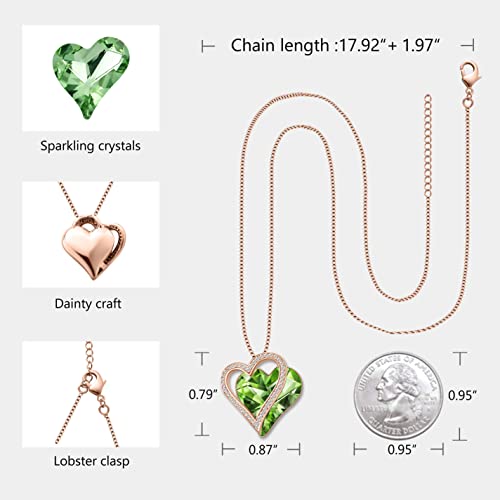Sumonyo Love Heart Pendant Necklaces For Women Crystals Jewelry Gifts For Women Her Girlfriend Mother's Wife Christmas Birthday Anniversary Valentines Day Peridot #TOP4