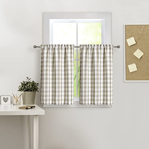 Amzdecor Buffalo Check Tier Curtains for Kitchen, Thick Yarn Dyed Buffalo Plaid Gingham Rod Pocket Farmhouse Cafe Bathroom Drapes, Short Kitchen Window...