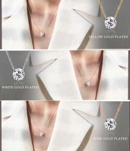 Raneecoco STUNNING FLAME 1.0-3.0 Carat Sterling Silver Cubic Zirconia Necklace for Women | 1ct Simulated Diamond | Round CZ Solitaire Gold Pated Dainty Pendant Necklace, 16+2" Chain4