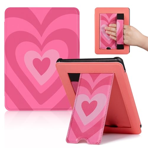 Image of CoBak Lightweight Stand Cute Case for 7 inch Kindle Paperwhite 12th Gen 2024 and Kindle Colorsoft with Right Hand Strap - Compatible with iPhone MagSafe, for Samsung /Anker Wireless Charging Pads