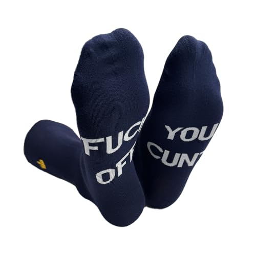 Funny Socks for Men & Women- Premium Quality Novelty Socks with Rude Slogan- Unique Humorous Gifts for Birthday- Cunt gifts with Funny Sayings (Cotton Fuck Off You Cunt - Navy Blue)