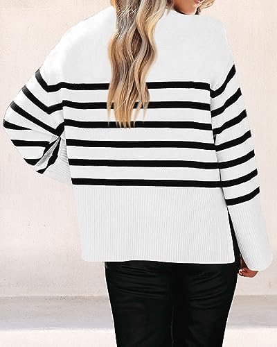 Image of KIRUNDO Women's Striped Knit Oversized Fall Sweaters 2026 Trendy Clothes Crewneck Winter Pullover Sweater Side Split