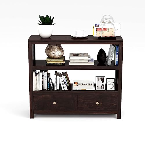 Image of Solid Sheesham Wood Console Table for Living Room | Entryway Hallway Sofa & Fish Tank Table with 2 Drawers & Shelf Storage | Rosewood Walnut Finish