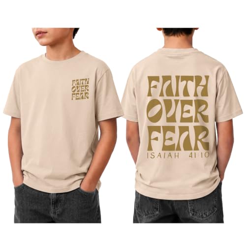 Image of Boys Faith Over Fear Shirt Christian Jesus T Shirts for Kids Religious Inspirational Bible Verse Graphic Tees Tops