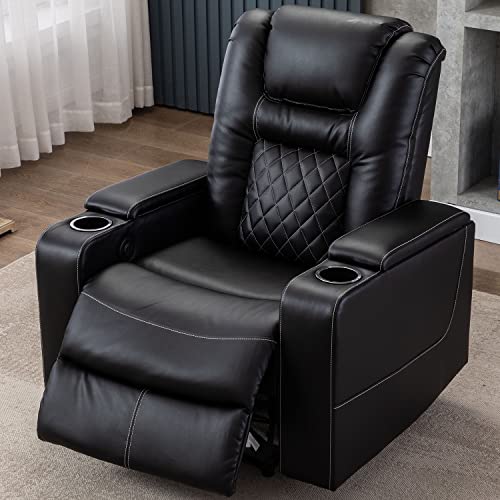 Canmov Electric Power Recliner Chair With Usb Ports And Cup Holders, Breathable Leather Home Theater Seating With Hidden Arm Storage (Black) #TOP7