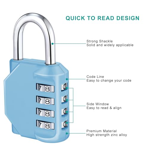 Image of ZHEGE Combination Lock for Locker, 4 Digit Resettable Combo Lock (Sky Blue) | Padlock for Gym, School, Gate, Door, Hasp and Storage