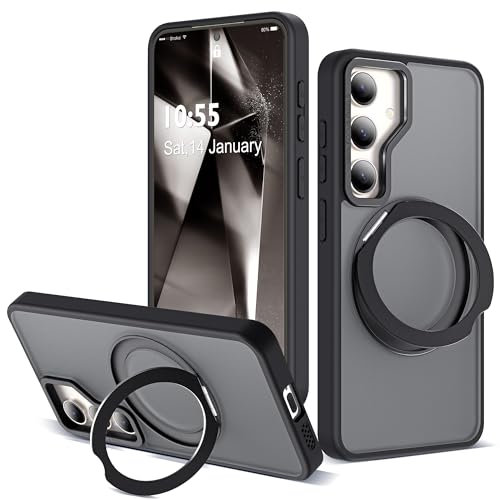 Image of Compatible with Samsung Galaxy S24 Plus Case with 360Rotatable Magnetic Ring Stand Compatible with Mag-Safe Military Protection Matte Translucent Phone Case for Galaxy S24+,Black