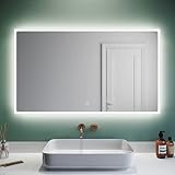 SUNXURY Badkamerspiegel, 120 x 60 cm, met verlichting en touch, anti-condens, led-badkamerspiegel voor badkamer, spiegel met verlichting, koudwitte wandspiegel, IP44