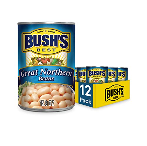 BUSH'S BEST 15.8 oz Canned Great Northern Beans, Source of Plant Based Protein and Fiber, Low Fat, Gluten Free, (Pack of 12)