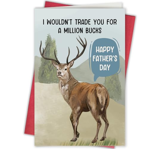 Bablira Funny Deer Fathers Day Card for Dad Husband Buck Pun Fathers Day Card I Wouldnt Trade You for a Million Bucks