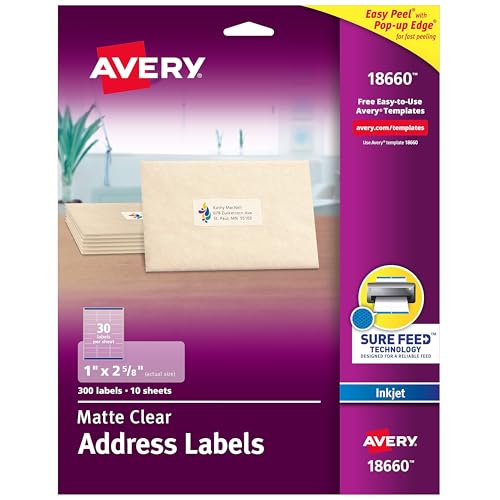 Avery 18660 Clear Mailing Labels 300 Count