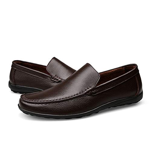 Breathable Driving Loafer for Man Soft Casual Boat Shoes Business Lined Oxford Slip On Style Genuine Leather Round Toe Flat Heel(Darkbrown,10 M US)4