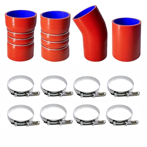 Turbo Intercooler Boots Clamps Kit for Ford F250 F350 6.0L Diesel 2003-2007 with T Bolt Clamp (Red and blue)
