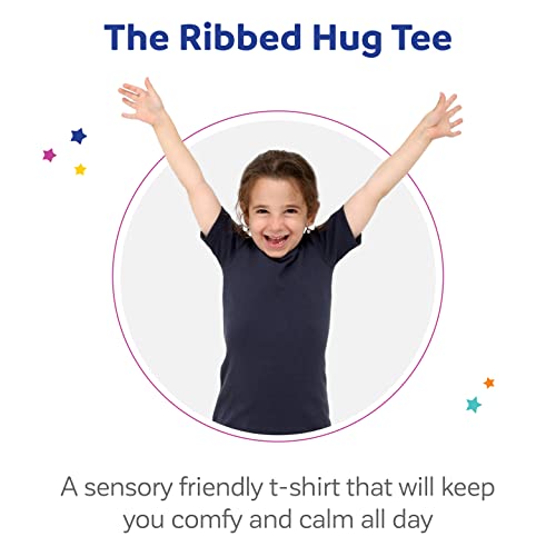 Fun and Function Ribbed Hug Tee - Short Sleeve, Gentle Compression Shirt for Boys & Girls - Sensory Shirt, Navy2