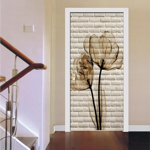 Papel Tapiz Para Puerta, Pegatina Para Puerta, Autoadhesivo, Póster Para Puerta Diy, Puerta Con Efecto 3D Plantas Flores 77 X 200 Cm Mural De Pared De Vinilo Extraíble Impermeable Para Sal-5586318849