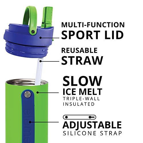 Elemental Iconic Triple Wall Vacuum Insulated Water Bottle With Straw & Sports Lid, Stainless Steel Metal Water Bottle For Gym, Travel, & Sports, Slim Reusable Leak Proof Flask, 20Oz - Neon Wave #TOP2