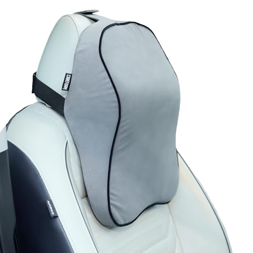 Image of CareFoam Ultimate Memory Foam Car Neck Rest Pillow, Comfortable Rides, Superior Neck Support Cushion, Relieves Neck Pain, Grey Velvet Cover | 14 x11 x5 Inch | Large Pack of 1