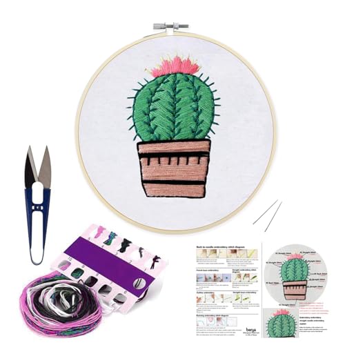 Learn to Embroidery Kits for Beginners, Pre-Stamped Cross Stitch Kits with Pattern, Hoop, Color Threads, Tools & Instruction for DIY Arts and Crafts