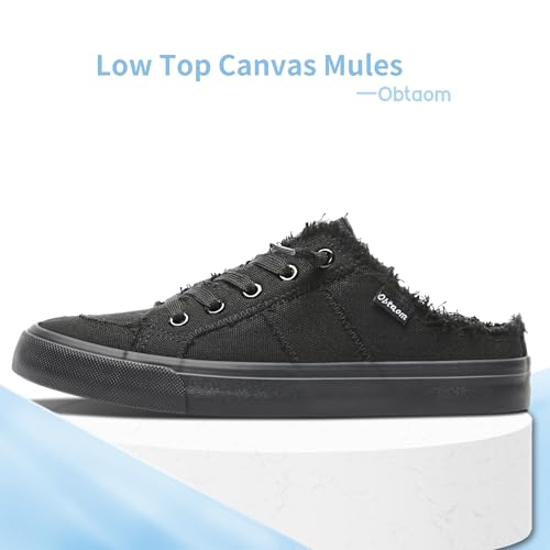 Image of Obtaom Women Canvas Mules Memory Foam Clipper Fashion Sneakers Comfortable Slip-On Mule Backless Holiday Shoes