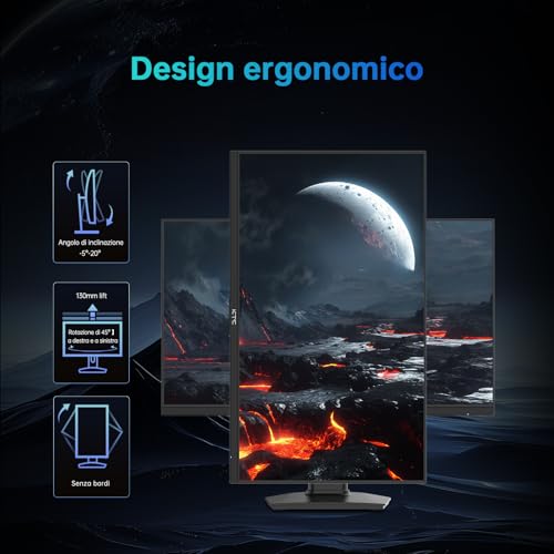 KTC Monitor Gaming H27T7, Monitor 27 Pollici 2K WQHD (2560 x 1440) 180Hz 144Hz con Fast-IPS 1ms, G-Sync, FreeSync, HDR, luminosità 450 cd/m², HDMI, DisplayPort, supporto per sollevamento e rotazione - 7