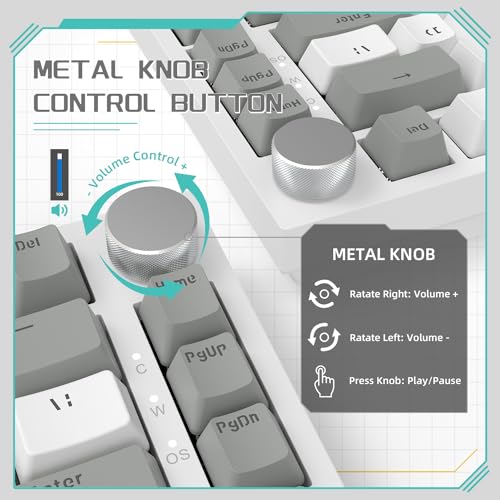 YINDIAO AK820 Mechanical Keyboard with CNC Knob Control,75% ANSI Layout,82Keys Gasket Mount Wired Gaming Keyboard,5 Sound Absorbing Foam,Hot-swappable,White Backlit,for PC,MAC (Grey&White) - Image 2