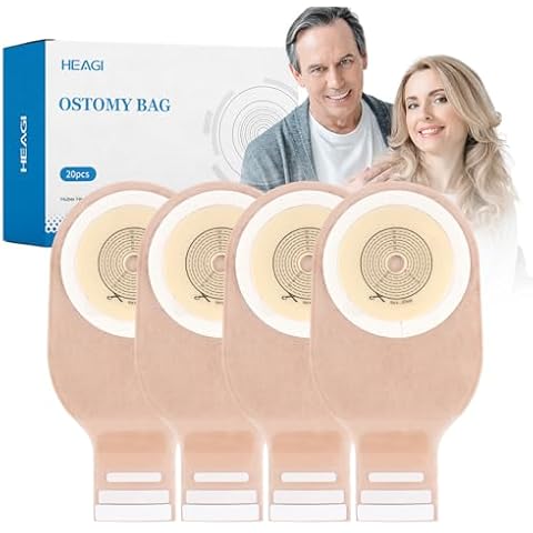Heagimed 20 PCS Colostomy Bags, One Piece Drainable Ostomy Pouch with Closure for Ileostomy Stoma Care, Ostomy Supplies, Ileostomy Supplies, Cut-to-Fit, Max 60 Mm Cover