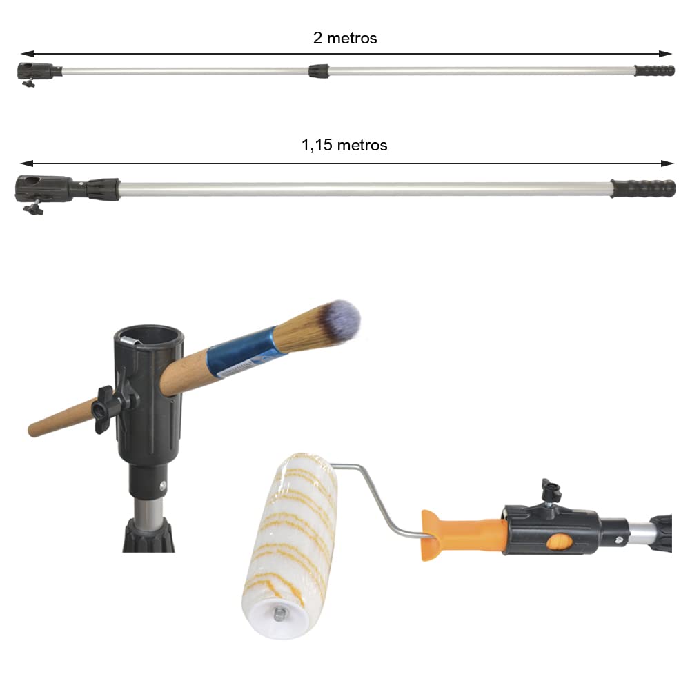 Kit Twin para Pintar Paredes Lisas y Techos | Cubeta 16 Litros con Rejilla, Rodillos Poliamida, Fieltro Protección Suelo, Alargo Aluminio Extensible