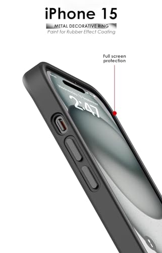 Image of SQUIF Matte Back Case for iPhone 15 Cover with Translucent Hybrid Camera Metal Ring Protection | Sleek Shockproof Soft Touch (Black)