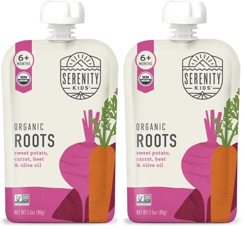 Image of Serenity Kids 6+ Months USDA Organic Veggie Puree Baby Food Pouches | No Sugary Fruits or Added Sugar | Allergen Free | 3.5 Ounce BPA-Free Pouch | Roots | 1 Count (Pack of 2)