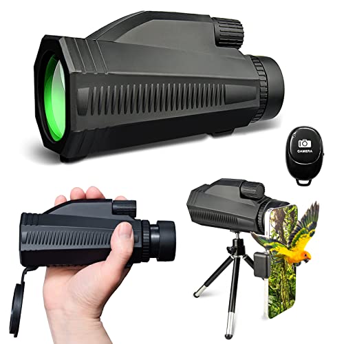 Télescope monoculaire FMC haute résolution 12 x 50, télescope monoculaire pour adulte avec support smartphone, trépied et télécommande Bluetooth pour observation des oiseaux, randonnée, concerts Cover