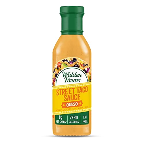 Walden Farms Street Taco Sauce Queso Flavor – Zero Calorie, Sugar Free, Fat Free & Keto Friendly Topping for Tacos, Bowls & Nachos – 12 oz Bottle