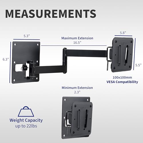 Vivo MOUNT-VWRV3 Sturdy Plastic Polymer And Steel Rv Tv Mount With Articulating Arm, Vesa 100X100Mm Mounting Pattern, Holds Up To 22 Lbs, Wall Bracket thumb #2