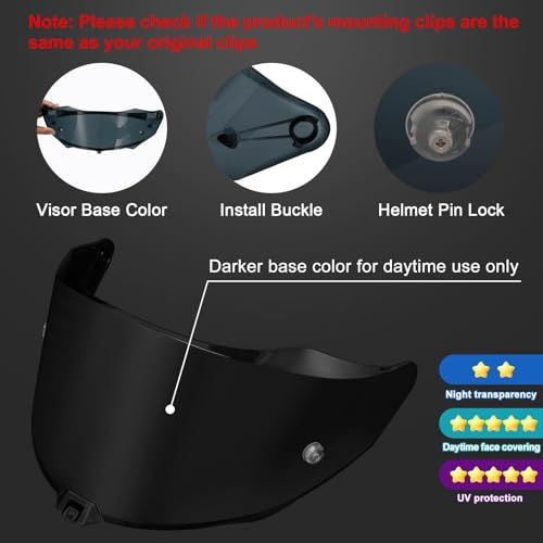 Image of PSLER Shatterproof Motorcycle Helmet Visor for KYT R2R,Black