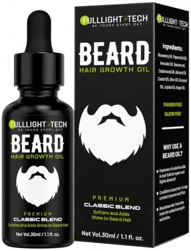 Fulllight Tech Beard Growth Oil for Men, 30ml โ Castor, Hempseed & Argan Oil Blend for Patchy Beard Fix, Softer Thicker Beard, Daily Beard Conditioner & Moisturizer
