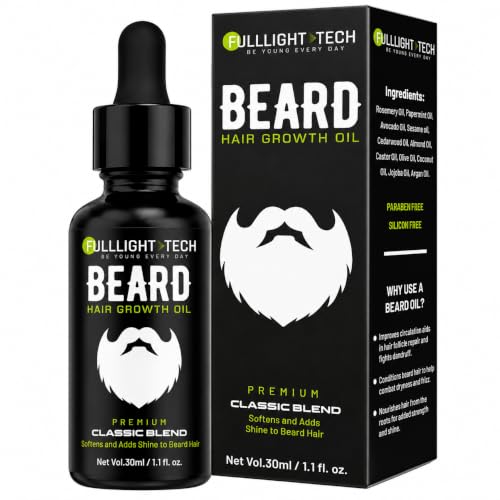 Image of Fulllight Tech Beard Growth Oil for Men, 30ml - Castor, Hempseed & Argan Oil Blend for Patchy Beard Fix, Softer Thicker Beard, Daily Beard Conditioner & Moisturizer