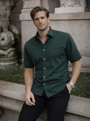 Image of Louis Philippe Men's Regular Fit Easy to Iron Everyday wear Premium Cotton Half Sleeve Solid Formal Shirt