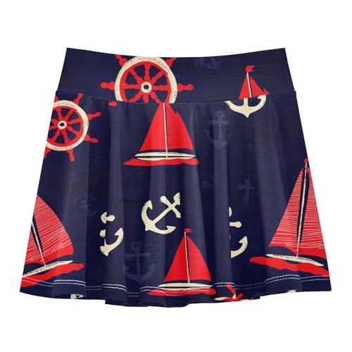 CHIFIGNO Nautical Anchors Dark Blue Girls' Tennis Skirts 2-in-1 Active Athletic Skort Kids Golf Skorts with Shorts Size 11-12