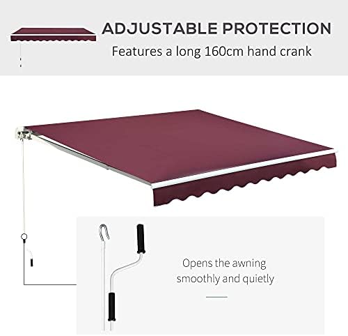 Outsunny 3m x 2.5m Garden Patio Manual Awning Canopy Sun Shade Shelter with Winding Handle Retractable Wine Red