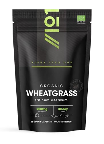Organic Wheatgrass 2100mg - High Strength Triticum Aestivum Supplement - 90 Vegan Capsules - Resealable and Recyclable Pouch - by Alpha01
