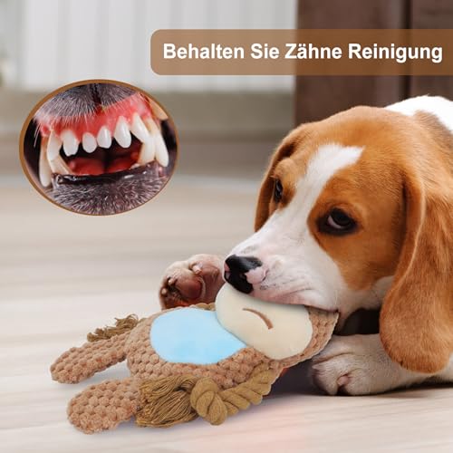 TONYFY Hundespielzeug, Hund Quietschspielzeug mit Knitterpapier, Plüschtier Hund Plüsch Kauspielzeug, Baumwollseil interaktives Spielzeug für Welpen, kleine, mittlere Hunde (Kamelfarbener Elch)