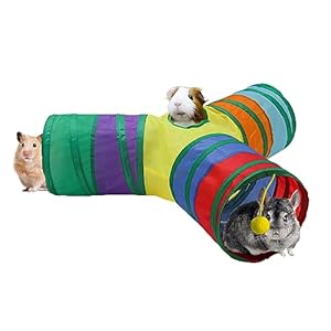 Guinea Pig Tunnel Hideout, DZWLKJ Collapsible 3 Way Bunny Tunnel and Tube Small Animal Activity Tunnel Toys with Interactive Ball for Hamster, Rabbit, Chinchilla, Hedgehog, Ferret Hiding and Resting