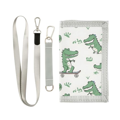 zyrtty Kids Wallets for Boys Girls Ages 4-18 Trifold, Cartoon Crocodile Plants Green Wallet with Zippered Coin Pocket and Card Holders, Novelty Wallet for Childrens Birthday Gifts