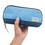 Sooez Wide-Opening Pencil Pen Case, Lightweight & Spacious Pencil Pouch Zipper Stationery Bag, Aesthetic Supply with Triangular Design for Adults, Blue