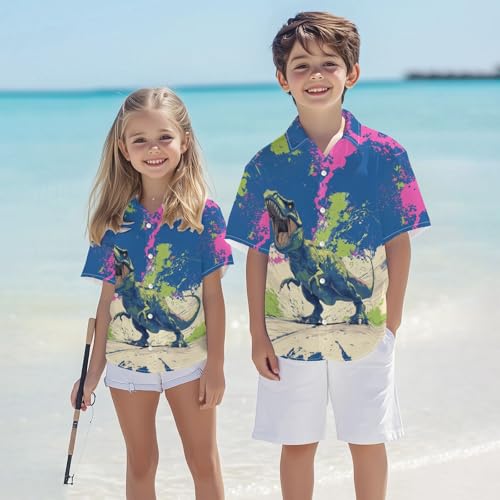 Image of Kids Tie-dye Hawaiian Shirt 80s Button Down Retro Short Sleeve Casual Beach Tropical Funny Party Outfits for Boys