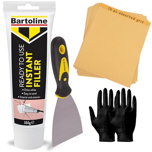 Wall Repair Kit with Ready Mixed Filler 330g Wall Filler for Cracks Holes Gaps Plaster Plasterboard Wood Brick Includes Scraper Sandpaper Gloves Interior Exterior