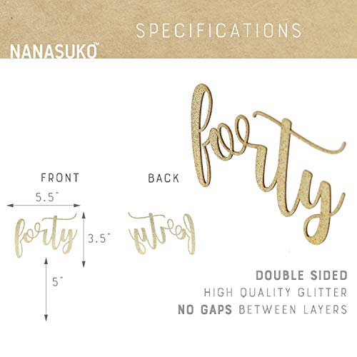 Nanasuko 40Th Birthday Cake Topper - Forty - Double Sided Gold Glitter - Premium Quality Made In Usa #TOP1