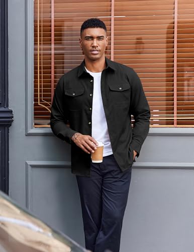 COOFANDY Work Shirts for Mens Long Sleeve Casual Button Down Shirt Mens Shacket with Flap Pockets2